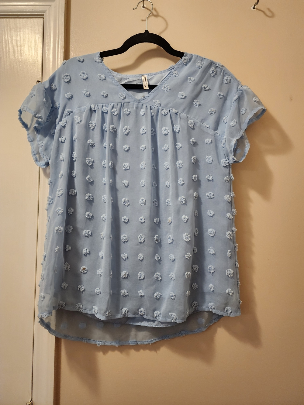 ePretty Light Blue Floral Dot Short Sleeve Blouse